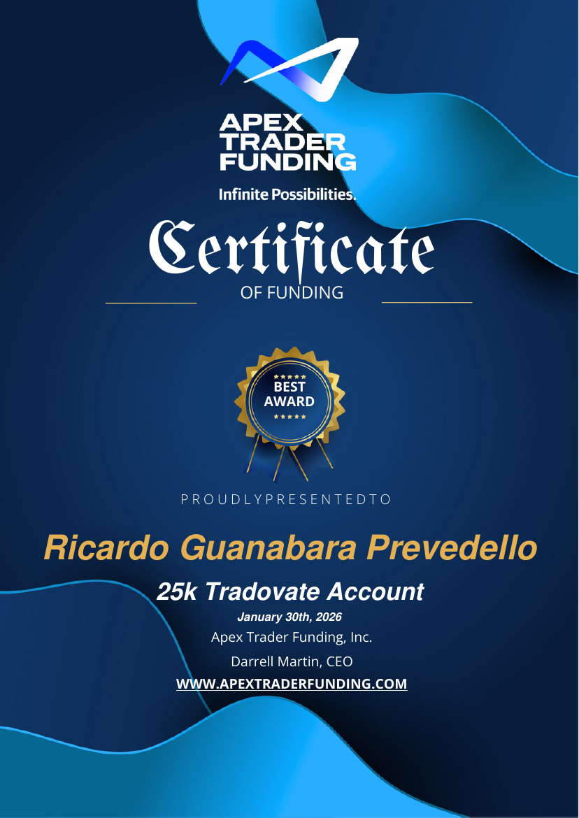 Certificado Apex Trader Funding, conta de US$ 25.000